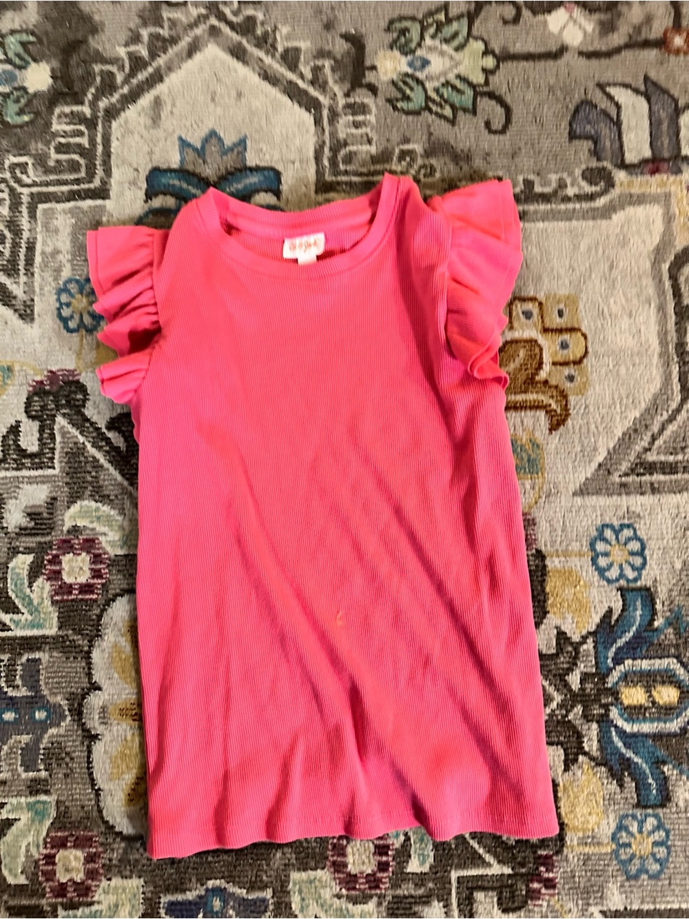 Cat & Jack Girls Ribbed Flutter Sleeve Top Tee Shirt Pink Fuchsia Size XL 14